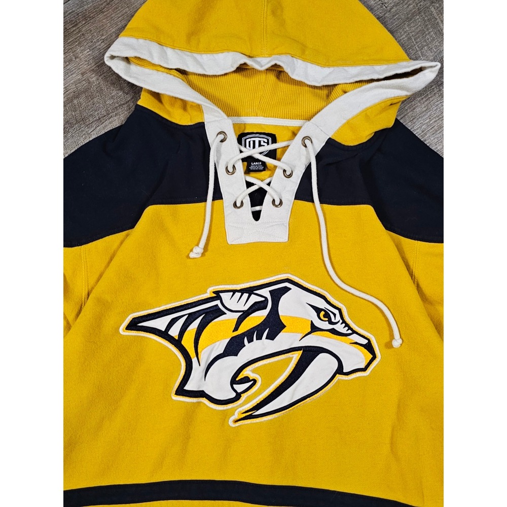 OTS Nashville Predators NHL Hockey Hoodie Lace Up Jersey Yellow Mens Large - Picture 2 of 7